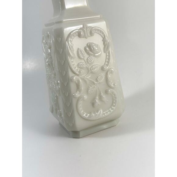 RARE!! Portieux Vallerysthal Vase Milk Glass Roses/Drama Masque Made in France - Picture 5 of 10